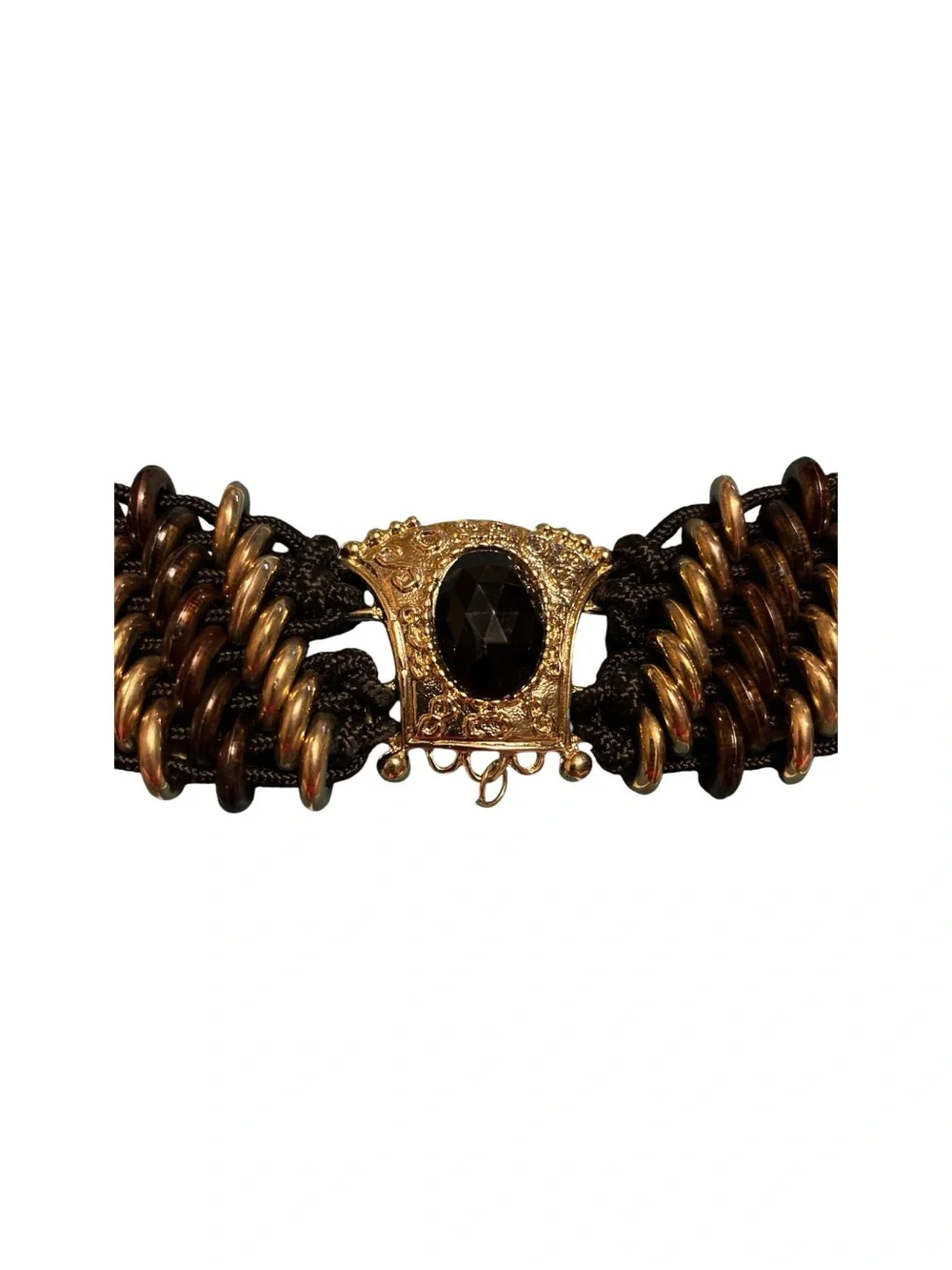 Vintage 1980s Black Gold Statement Belt Faceted Stone Boho Glam